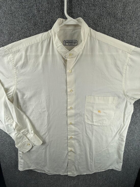 Burberry Other - Burberry Formal 43 London Band Ivory Solid Long Sleeve Mens Shirt Pocket Adult